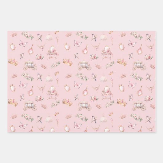 Roze en Goud Prinses Kroonmeisje 1e Verjaardag Inpakpapier Vel