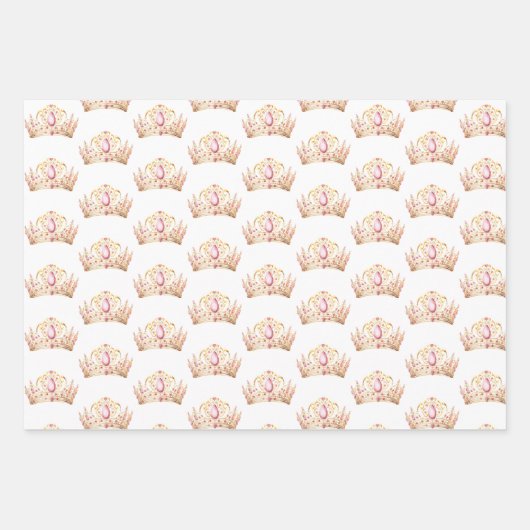 Roze en Goud Prinses Kroonmeisje 1e Verjaardag Inpakpapier Vel (Voorkant)