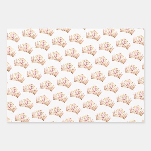Roze en Goud Prinses Kroonmeisje Verjaardag Inpakpapier Vel (Voorkant)