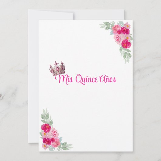 Roze en Goud Quinceanera Bloemen Kaart (Achterkant)
