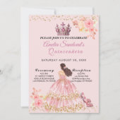 Roze en Goud Quinceanera Bloemen Uitnodiging (Voorkant)