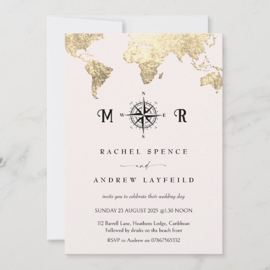 Roze en Goud Reiskaart huwelijksuitnodiging Kaart (Voorkant)