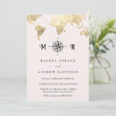 Roze en Goud Reiskaart huwelijksuitnodiging Kaart (Staand voorkant)