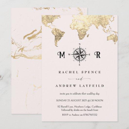 Roze en Goud Reiskaart huwelijksuitnodiging Kaart (Voorkant / Achterkant)