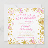 Roze en Goud Sneeuwvlokken Verjaardagsfeest Kaart (Voorkant)