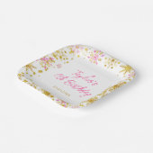 Roze en Goud Sneeuwvlokken Verjaardagsfeest Papieren Bordje (Gebogen)