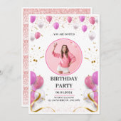 Roze en Goud Speelse Persoonlijke Verjaardag Uitno Kaart (Voorkant / Achterkant)