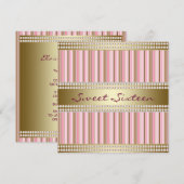 Roze en Goud Sweet 16 Party Kaart (Voorkant / Achterkant)