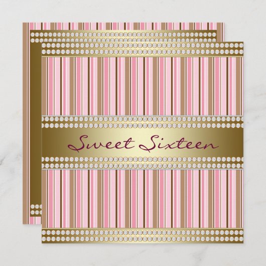 Roze en Goud Sweet 16 Party Kaart (Voorkant / Achterkant)