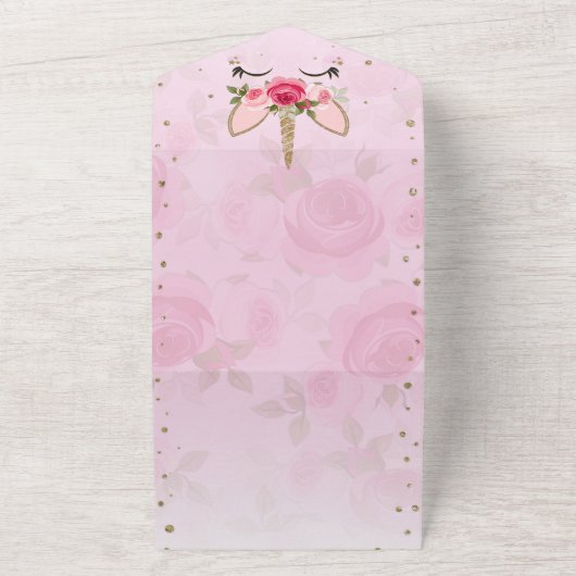 Roze en goud trendy alles in één verjaardagsfeestj all in one uitnodiging (Buitenkant)