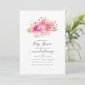 Roze en Goud Tropisch Bloemen Baby shower Kaart (Staand voorkant)