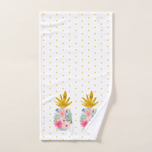 Roze en Goud Tropische Ananas en Polka Dots Bad Handdoek (Handdoek)