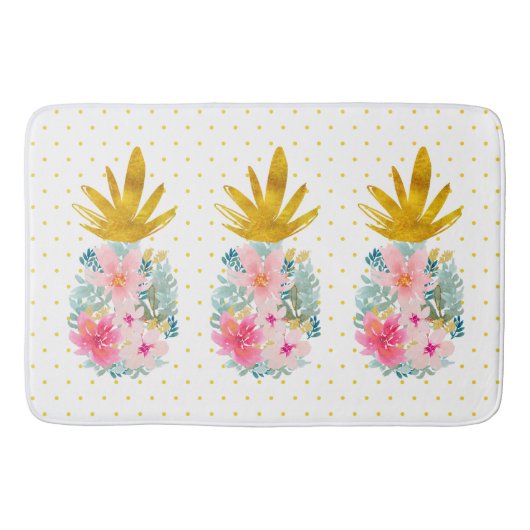 Roze en Goud Tropische Ananas en Polka Dots Badmat (Voorkant)
