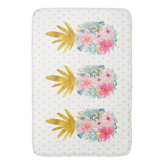 Roze en Goud Tropische Ananas en Polka Dots Badmat (Voorkant Verticaal)