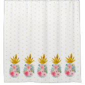 Roze en Goud Tropische Ananas en Polka Dots Douchegordijn (Voorkant)