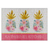 Roze en Goud Tropische Ananas en Polka Dots Snijplank (Voorkant)
