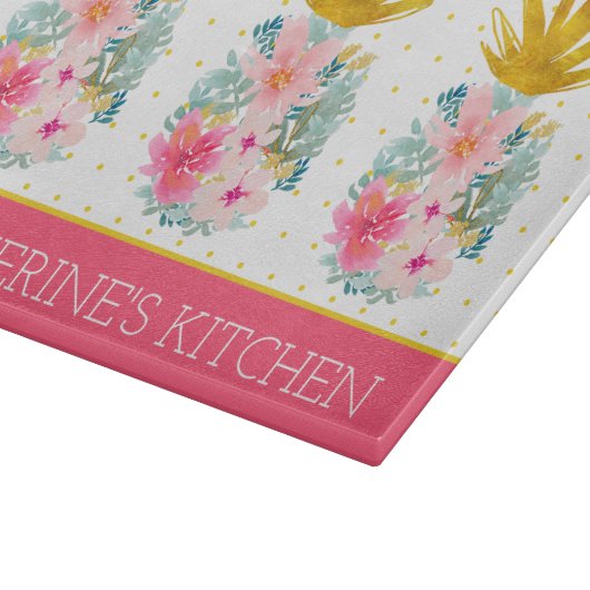 Roze en Goud Tropische Ananas en Polka Dots Snijplank (Hoek)