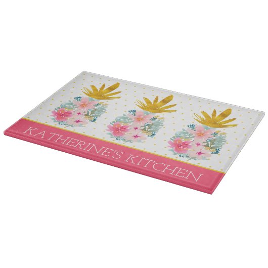 Roze en Goud Tropische Ananas en Polka Dots Snijplank (Hoek)