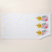 Roze en Goud Tropische Ananas en Polka Dots Strandlaken (Voorkant)