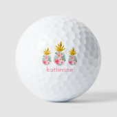 Roze en Goud Tropische Ananas Gepersonaliseerd Golfballen (Voorkant)