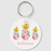 Roze en Goud Tropische Ananas Gepersonaliseerd Sleutelhanger (Voorkant)