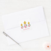 Roze en Goud Tropische Ananas Gepersonaliseerd Vierkante Sticker (Envelop)