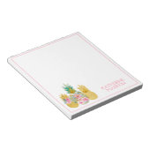 Roze en Goud Tropische Bloemen Ananas Notitieblok (Schuin)
