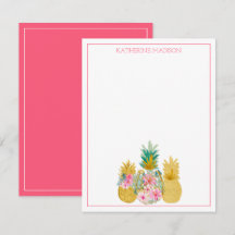 Roze en Goud Tropische Bloemen Ananas