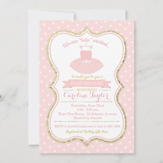 Roze en Goud Tutu Ballet Baby shower Invitation Kaart (Voorkant)