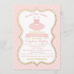 Roze en Goud Tutu Ballet Baby shower Invitation Kaart