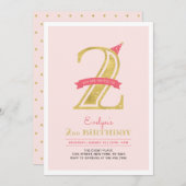 Roze en goud | Tweede verjaardag van het meisje Kaart (Voorkant / Achterkant)
