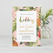 Roze en goud | Uitnodiging tot Tropische zomerwedd (Staand voorkant)