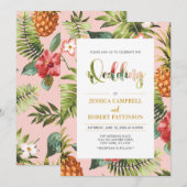 Roze en goud | Uitnodiging tot Tropische zomerwedd (Voorkant / Achterkant)