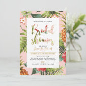 Roze en goud | Uitnodiging voor Tropische Bridal (Staand voorkant)