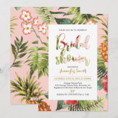 Roze en goud | Uitnodiging voor Tropische Bridal (Voorkant / Achterkant)