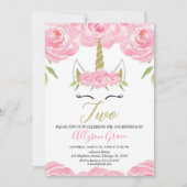 roze en goud Unicorn 2e verjaardag Kaart (Voorkant)