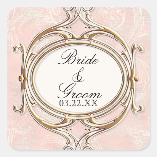 roze en goud vierkante sticker (Voorkant)