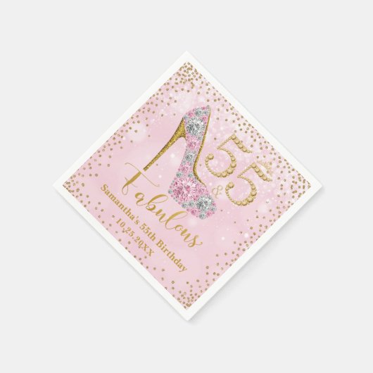 Roze en Goud Vijftig Vijf & Fabulous 55ste Verjaar Servet (Hoek)