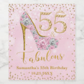 Roze en Goud Vijftig Vijf & Fabulous 55ste Verjaar Wijn Etiket (Enkel label)