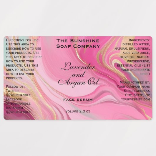 Roze en Goud Waterdichte Cosmetica Dropper Fles Labels (Design 1)