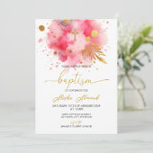 Roze en Goud Waterverf Doop Kaart (Staand voorkant)