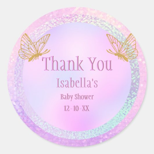 Roze en Goud Whimsical Baby shower Dank u Klasse Ronde Sticker (Voorkant)