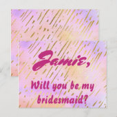 Roze en Goud Wil je mijn bruidsmeisje zijn Uitnodiging Briefkaart (Voorkant / Achterkant)