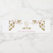 Roze en Goud Wild Een 1e Verjaardag Meisje Waterfles Etiket (Enkel label)