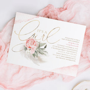 Roze en goud zijn een Baby shower van Floral Boho Kaart
