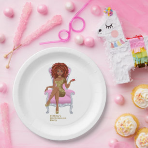 Roze en Goud Zwart Vrouw Papieren Bordje