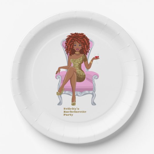 Roze en Goud Zwart Vrouw Papieren Bordje (Voorkant)