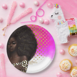 Roze en Goud Zwart Vrouw Papieren Bordje