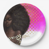 Roze en Goud Zwart Vrouw Papieren Bordje (Voorkant)