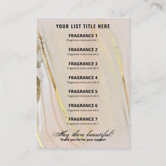 Roze en goudalcohol Kaart productprijslijst Visitekaartje (Achterkant)